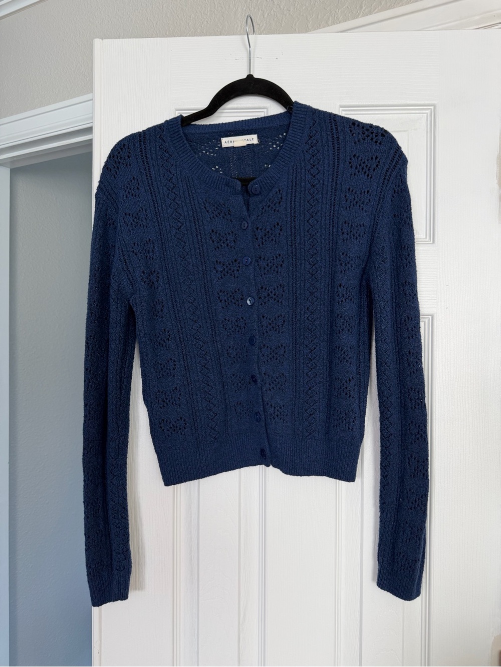 Aeropostale Navy Blue Openwork Button-Up Cardigan
